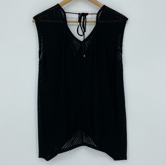 WHBM black v-neck striped sheer lightweight sleeveless top wms sz medium - Picture 4 of 13